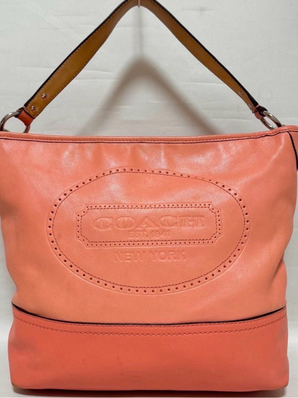 Rare Two Tones Coach Coral Leather Shoulder Bag with Tan Handle